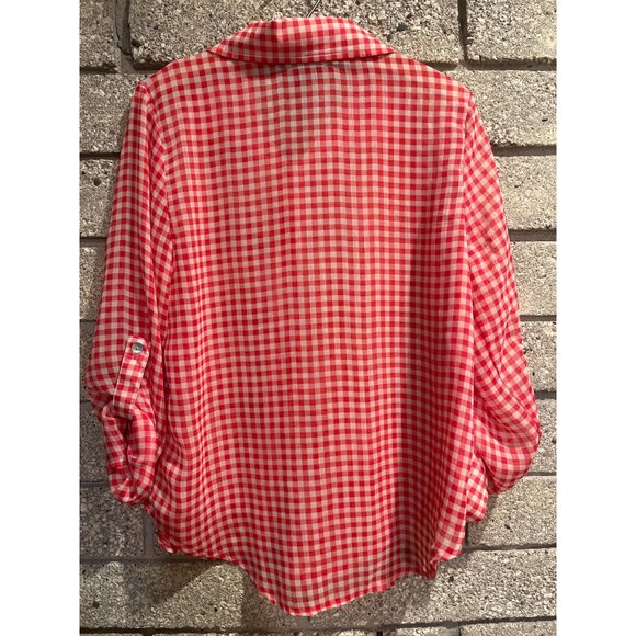 Red & White Gingham Button-Up Blouse By Living Doll Los Angeles Size M - Picture 6 of 7